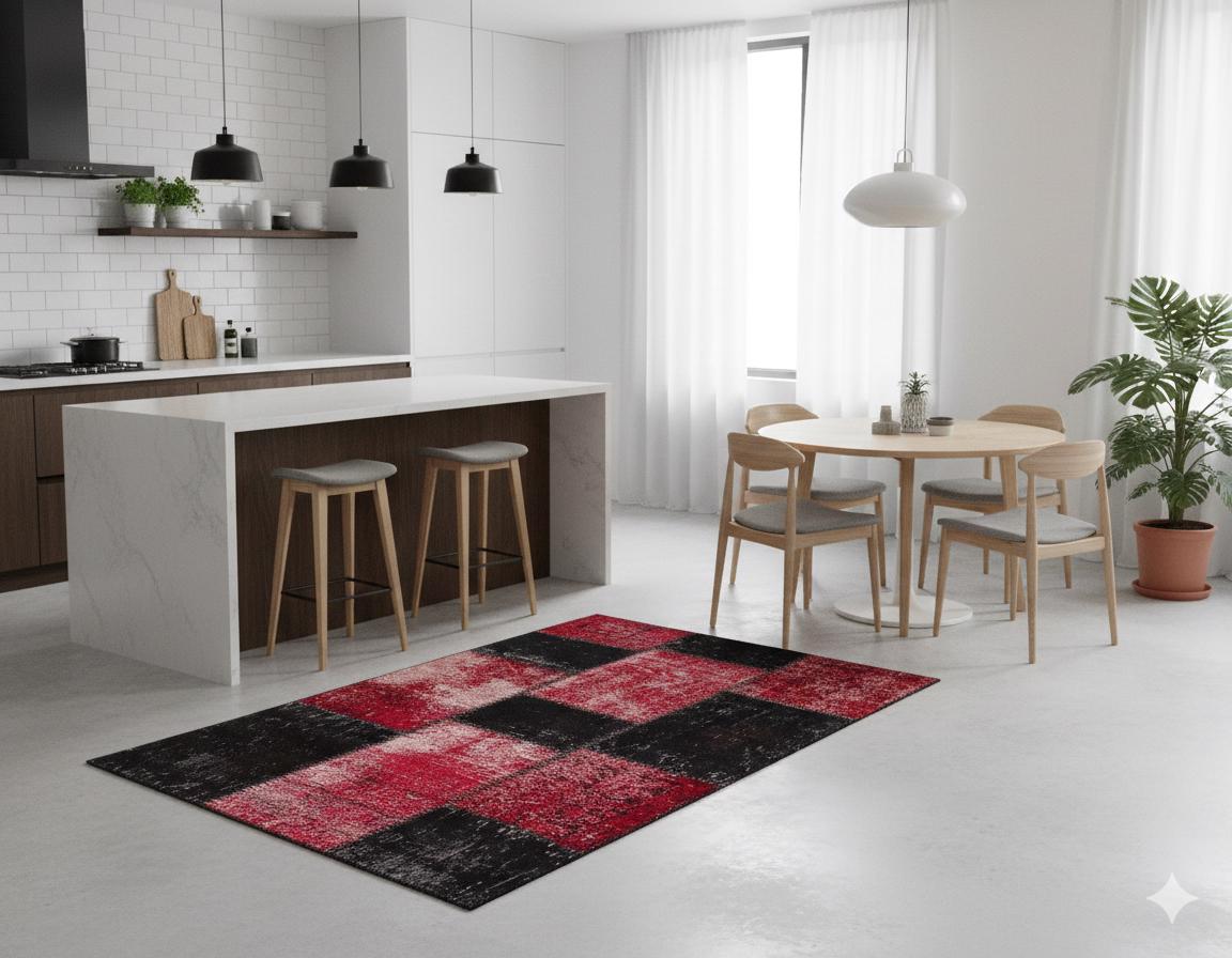 Handmade Wool Patchwork Turkish Rug: Bohemian Area Rug (3.9x5.9 ft)