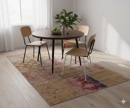 4x6 Handmade Wool Turkish Patchwork Rug: Vintage Bohemian Area Rug