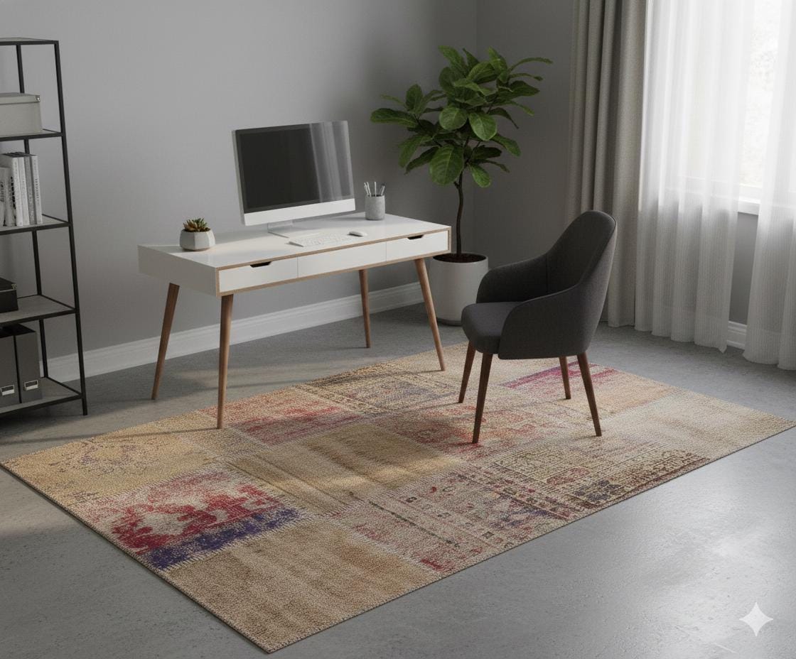 4x6 Handmade Wool Turkish Patchwork Rug: Vintage Bohemian Area Rug