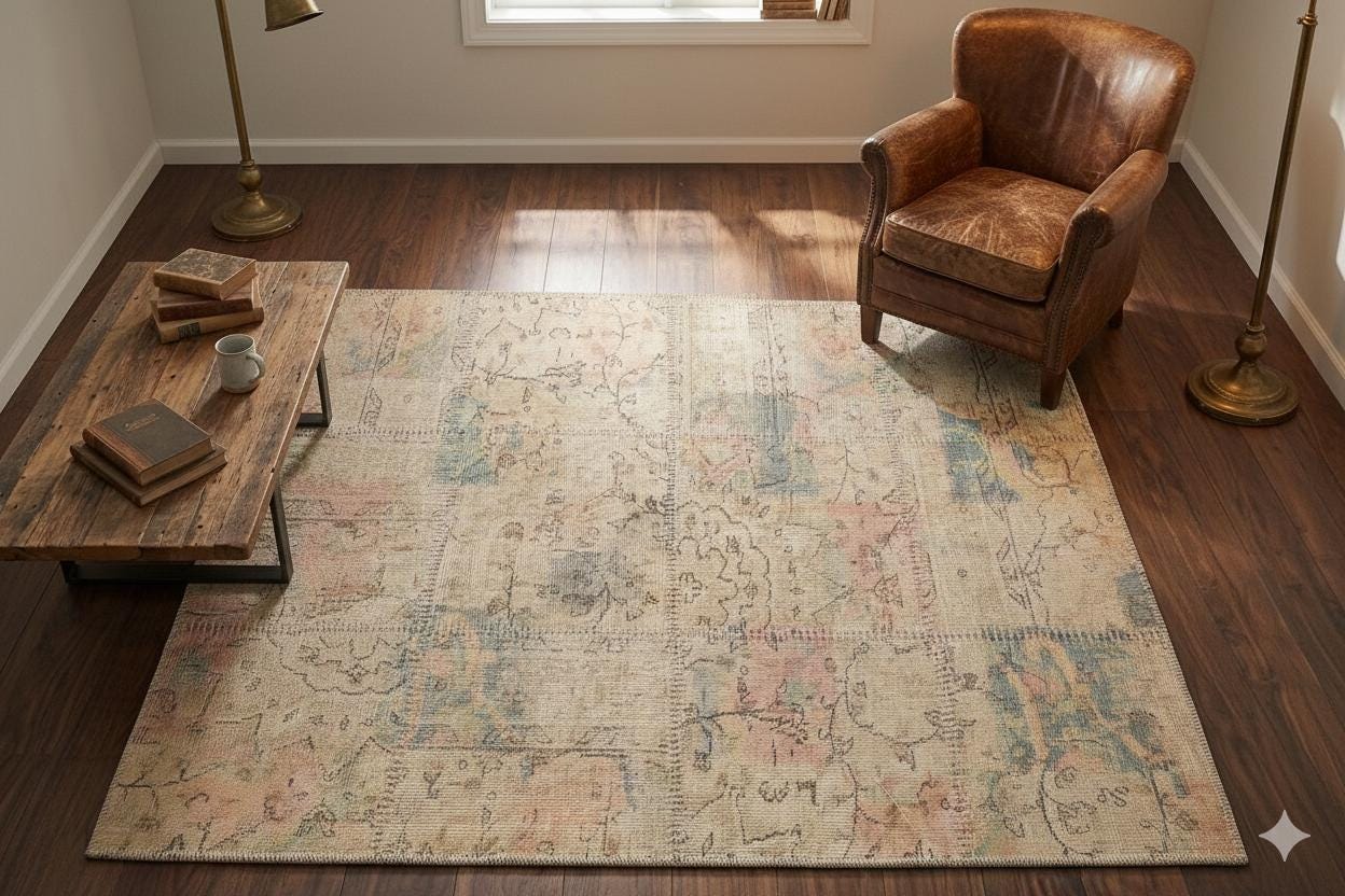 Handmade Wool Patchwork Turkish Rug - 3.8x5.6 ft Bohemian Area Rug