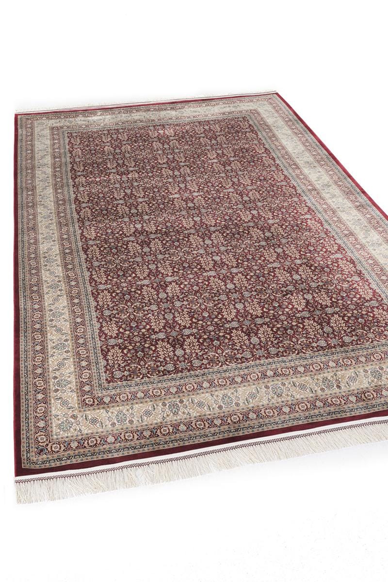 Red Afghan Area Rug – Silk-Feel Viscose Oriental Carpet