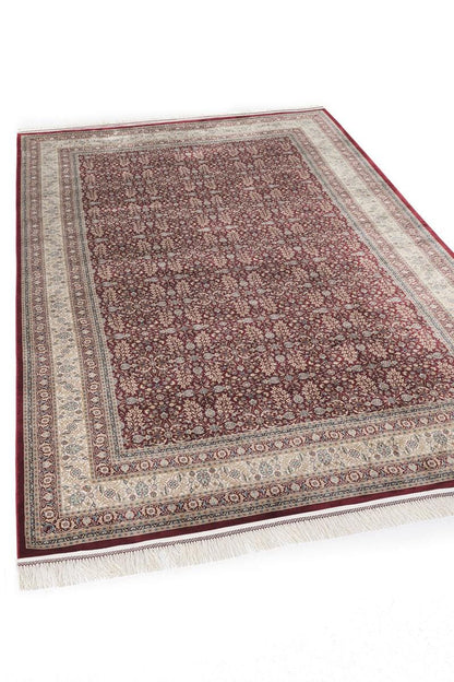 Red Afghan Area Rug – Silk-Feel Viscose Oriental Carpet