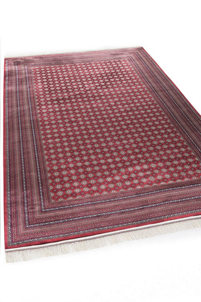Red Afghan Area Rug – Silk-Feel Viscose Oriental Carpet