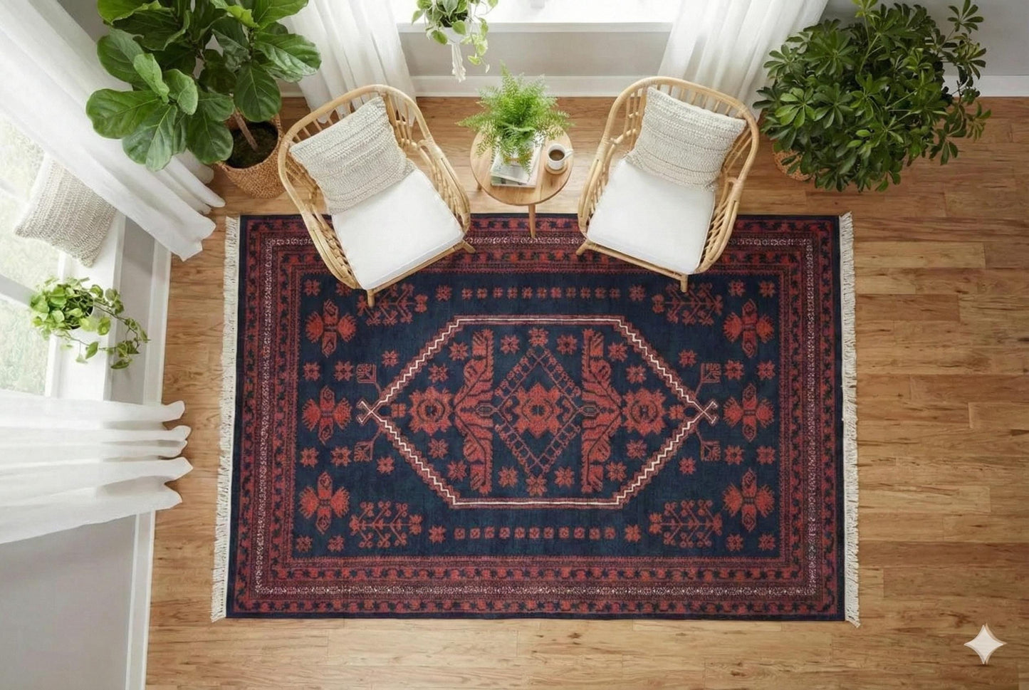 Red Vintage Oriental Afghan Rug: Washable Red Carpet with Tassels
