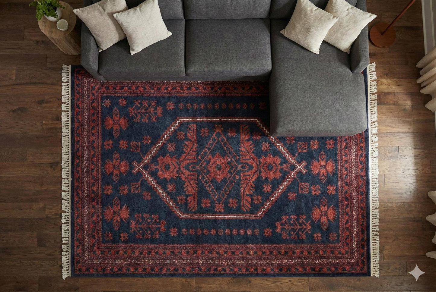 Red Vintage Oriental Afghan Rug: Washable Red Carpet with Tassels