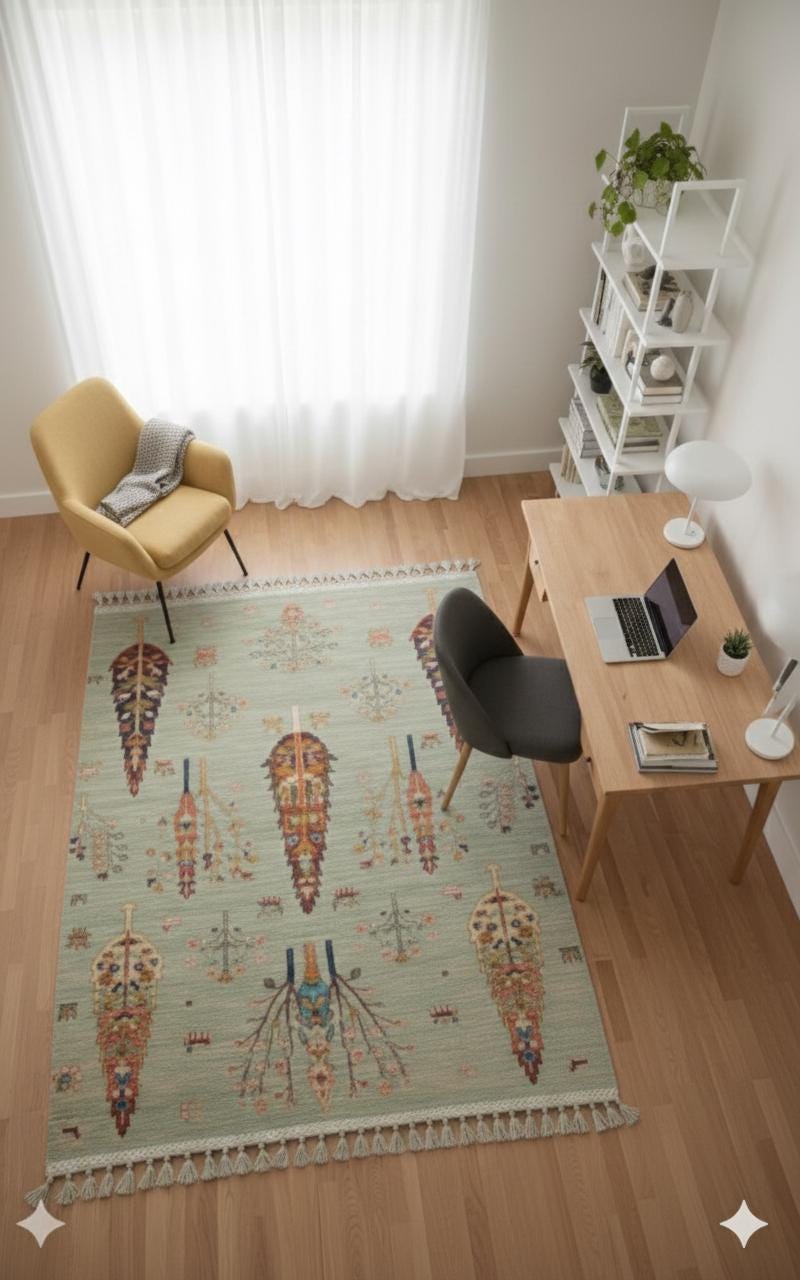 Beige Vintage Rug: Washable Living Room Rug with Tassels