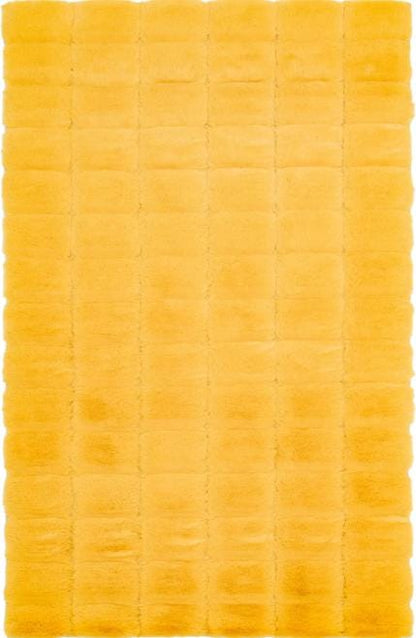 Soft Yellow Faux Rabbit Fur Rug: Non-Slip Fluffy Accent Carpet