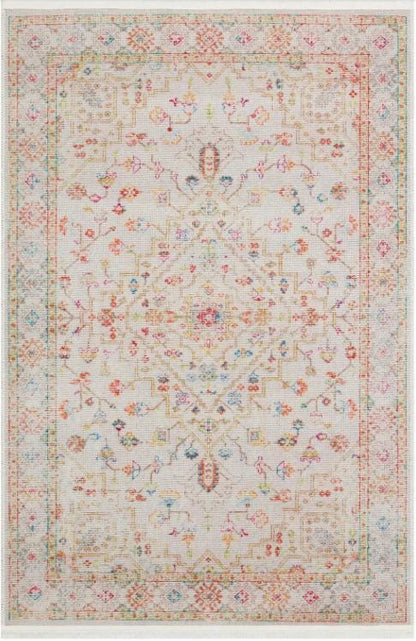 Muted Pink Turkish Style Rug – Geometric Medallion, Vintage Wash
