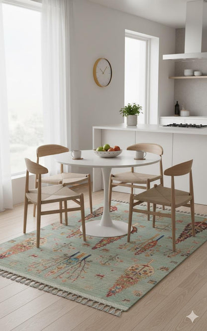 Beige Vintage Rug: Washable Living Room Rug with Tassels