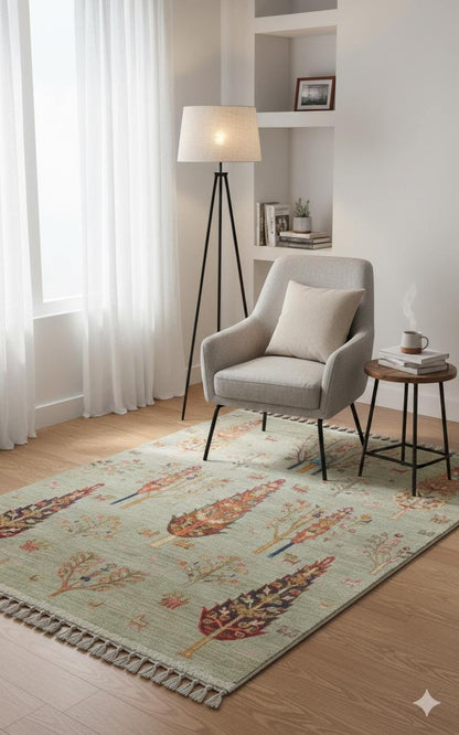 Beige Vintage Rug: Washable Living Room Rug with Tassels