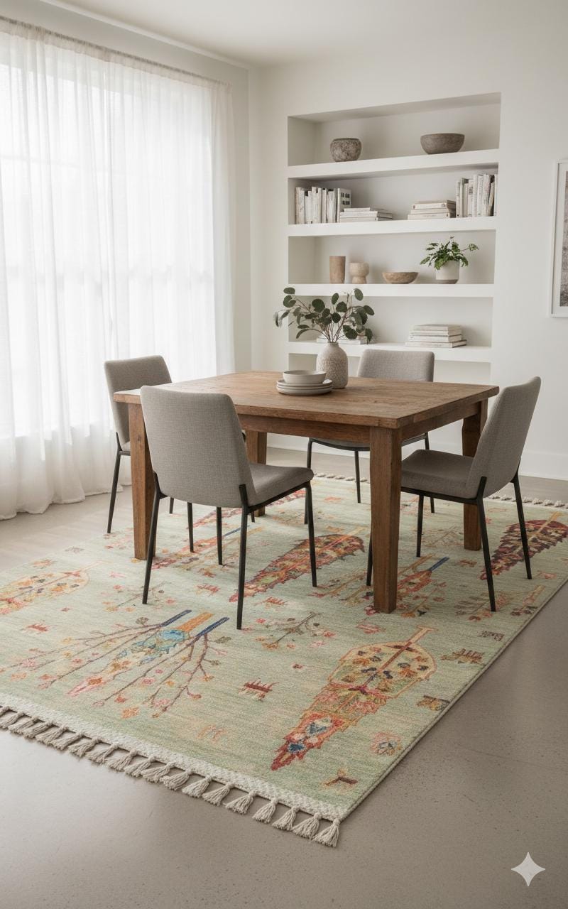 Beige Vintage Rug: Washable Living Room Rug with Tassels