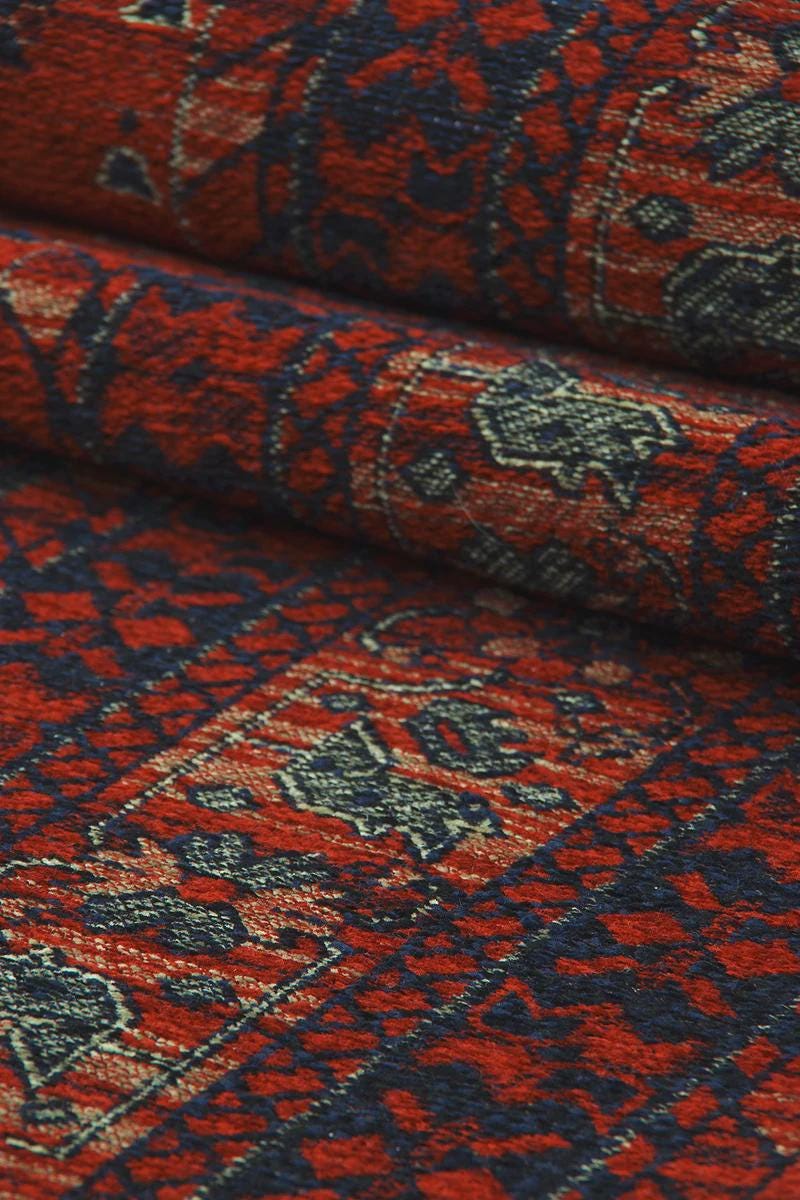 Red & Blue Washable oriental Afghan Rug: Vintage Farmhouse Style