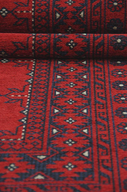 Red & Blue Washable oriental Afghan Rug: Vintage Farmhouse Style