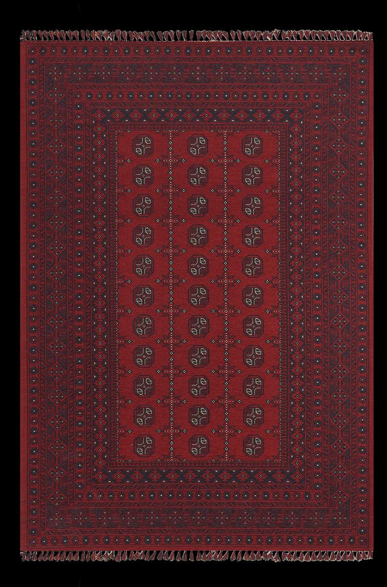 Red & Blue Washable oriental Afghan Rug: Vintage Farmhouse Style