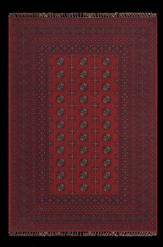Red & Blue Washable oriental Afghan Rug: Vintage Farmhouse Style