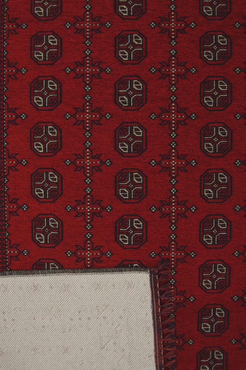 Red & Blue Washable oriental Afghan Rug: Vintage Farmhouse Style