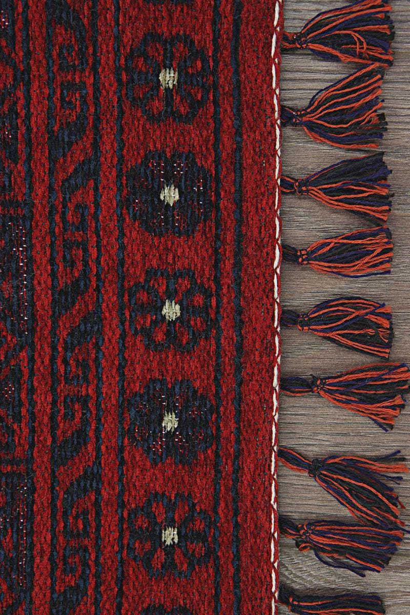 Red & Blue Washable oriental Afghan Rug: Vintage Farmhouse Style