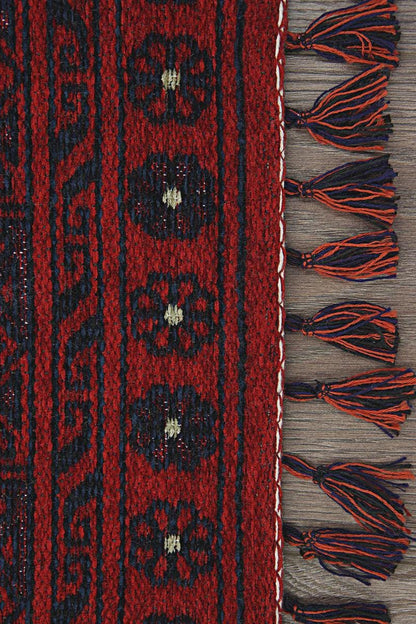 Red & Blue Washable oriental Afghan Rug: Vintage Farmhouse Style