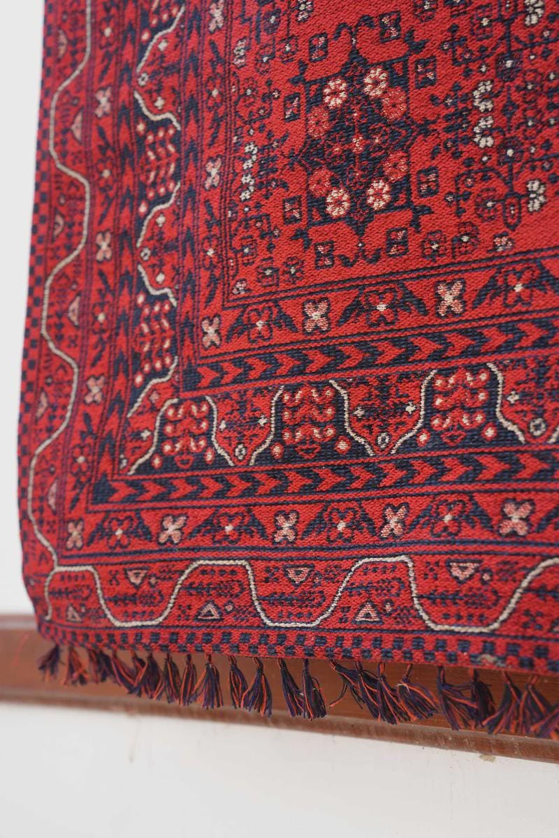 Red & Blue Washable oriental Afghan Rug: Vintage Farmhouse Style