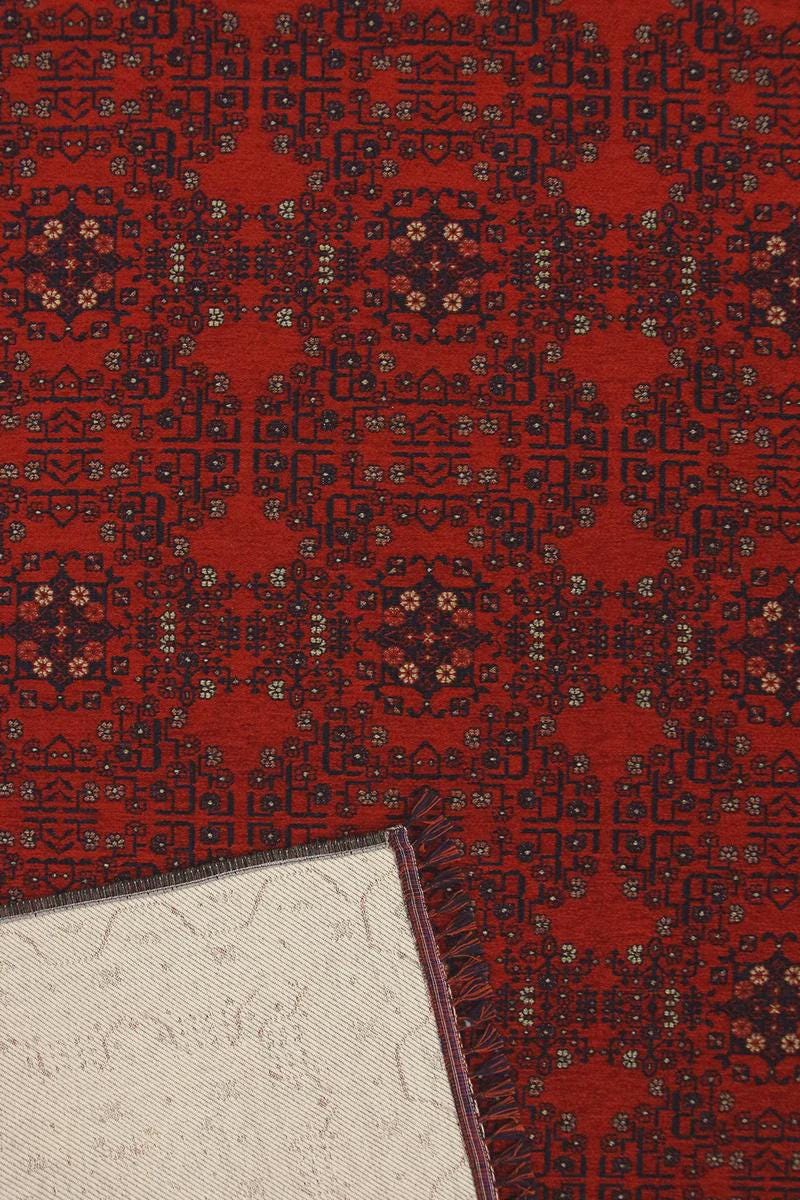 Red & Blue Washable oriental Afghan Rug: Vintage Farmhouse Style