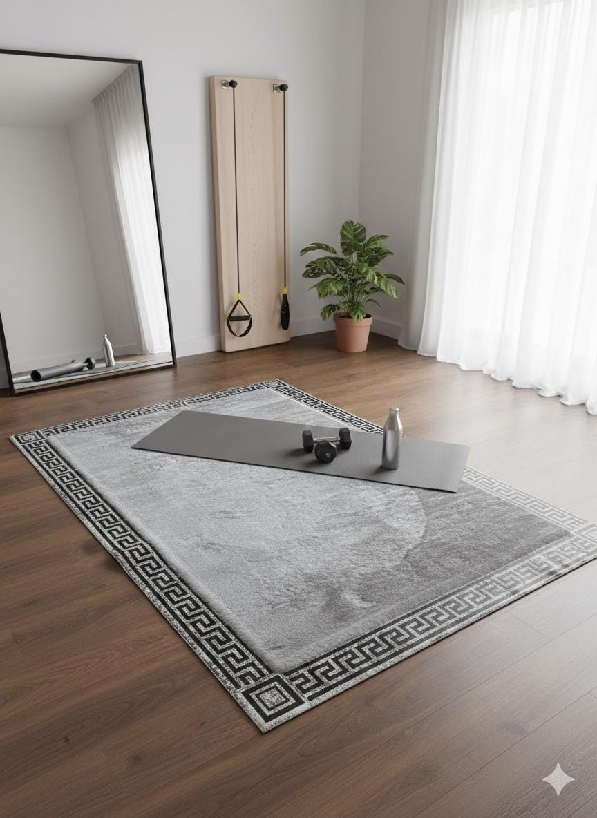 Silver Faux Leather Rug 5x7ft: Modern Minimalist Turkish Area Rug