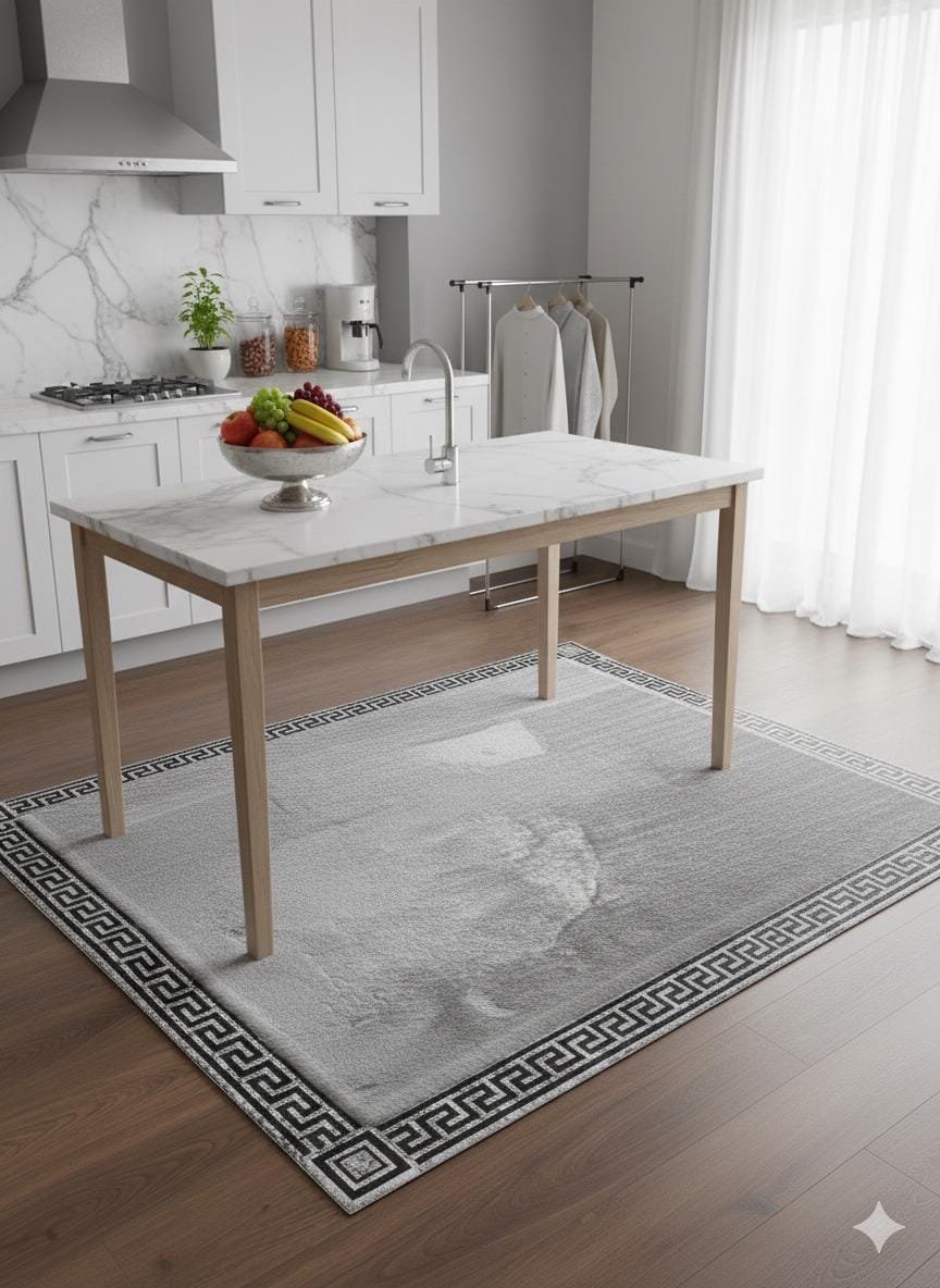 Silver Faux Leather Rug 5x7ft: Modern Minimalist Turkish Area Rug
