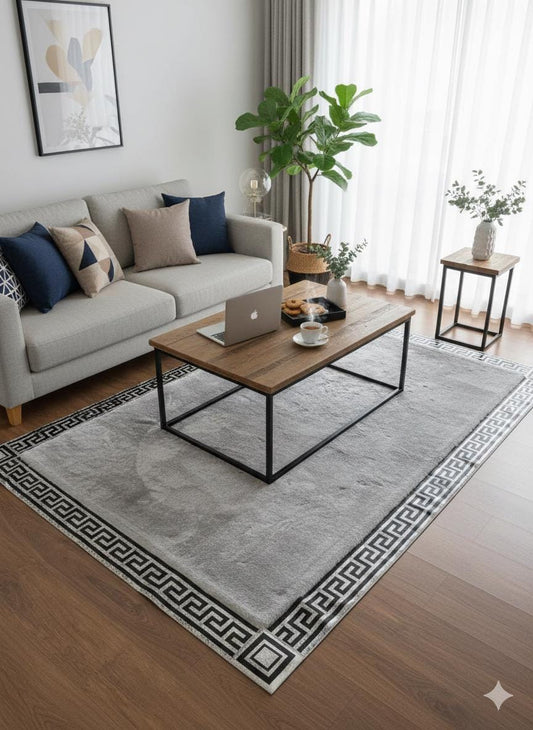 Silver Faux Leather Rug 5x7ft: Modern Minimalist Turkish Area Rug