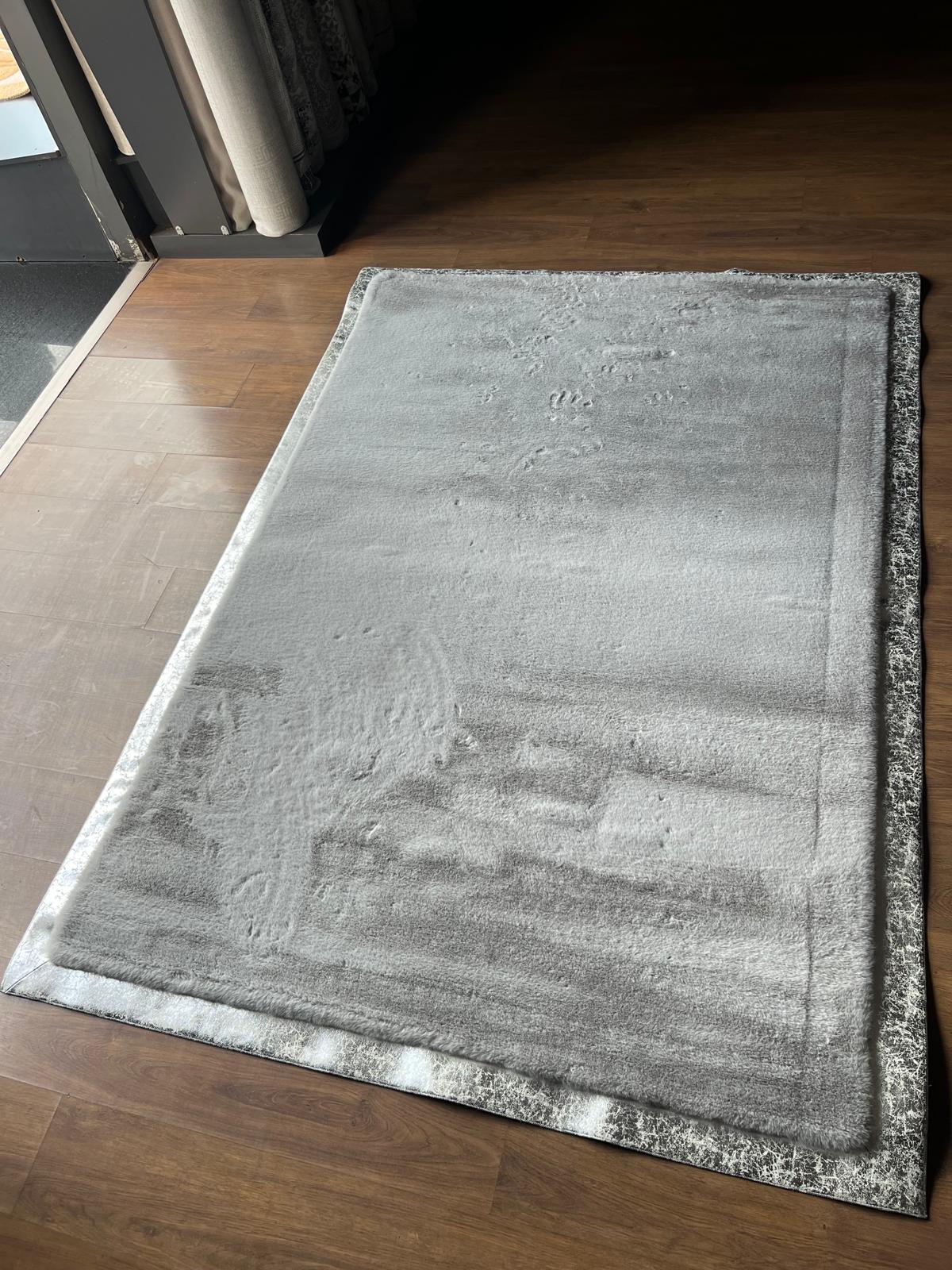 Silver Faux Leather Rug 5x7ft: Modern Minimalist Turkish Area Rug