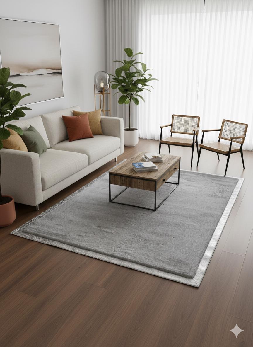 Silver Faux Leather Rug 5x7ft: Modern Minimalist Turkish Area Rug