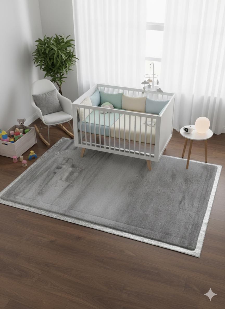 Silver Faux Leather Rug 5x7ft: Modern Minimalist Turkish Area Rug