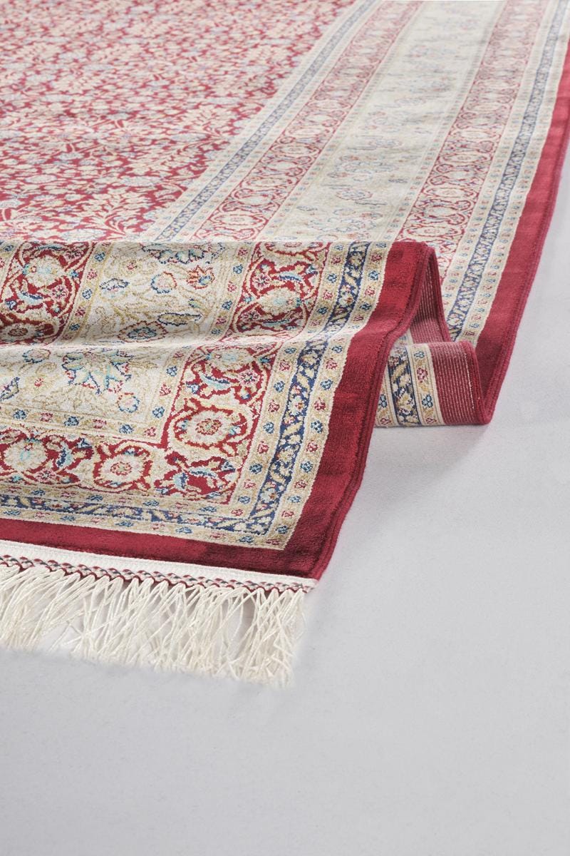 Red Afghan Area Rug – Silk-Feel Viscose Oriental Carpet
