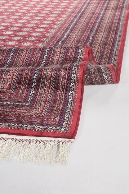 Red Afghan Area Rug – Silk-Feel Viscose Oriental Carpet