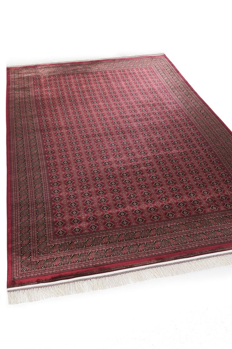 Red Afghan Area Rug – Silk-Feel Viscose Oriental Carpet