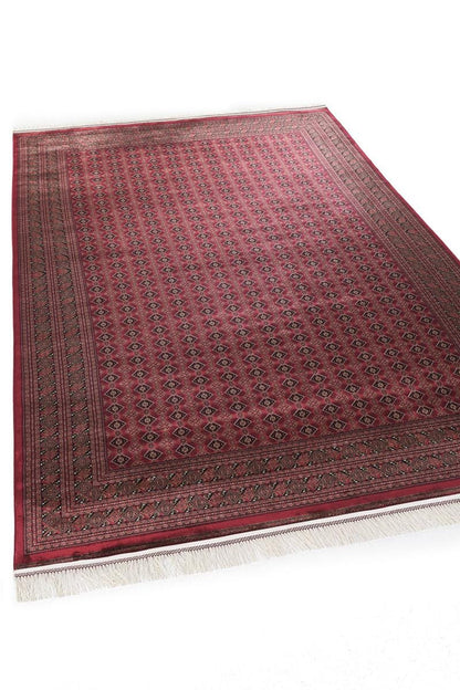 Red Afghan Area Rug – Silk-Feel Viscose Oriental Carpet
