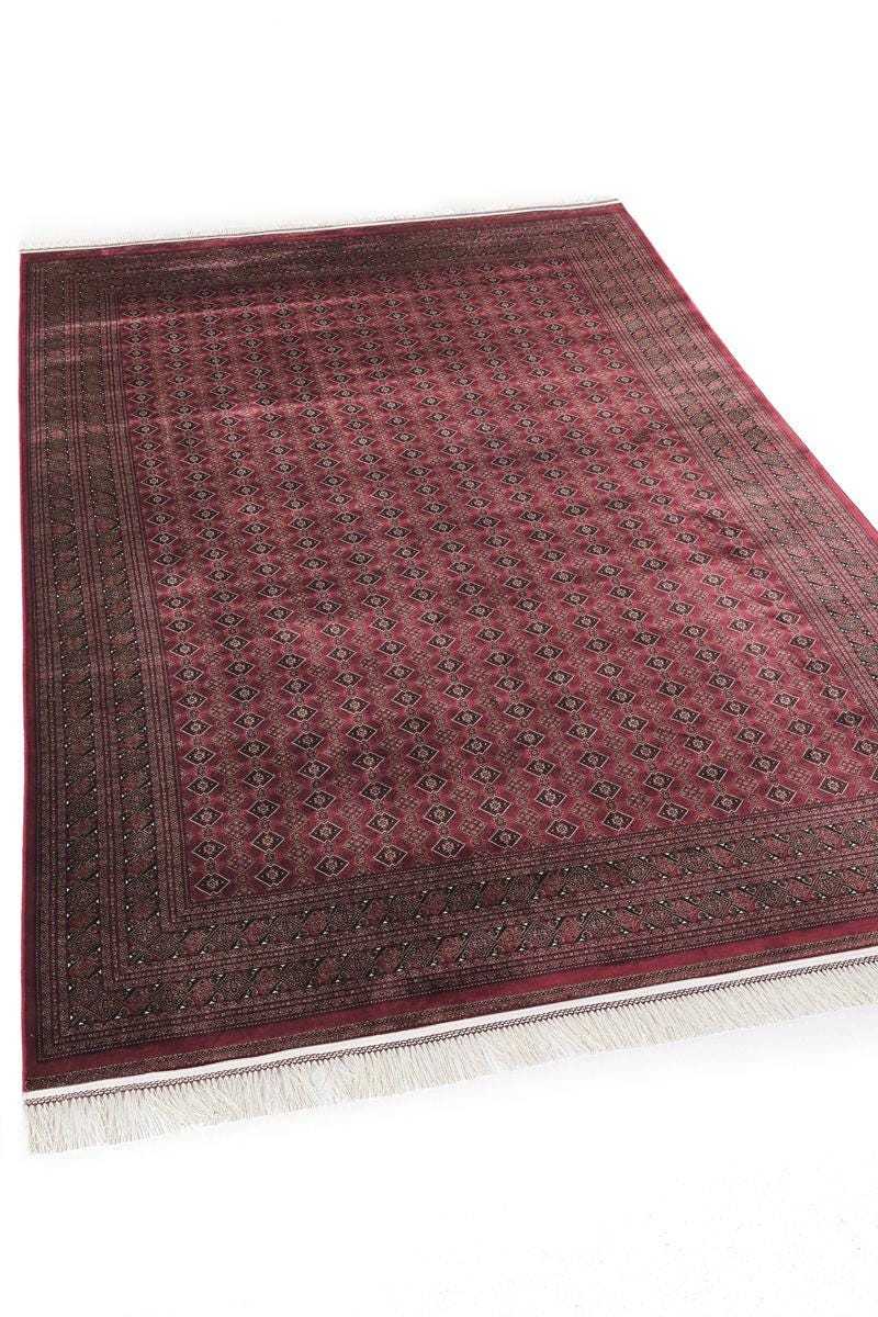 Red Afghan Area Rug – Silk-Feel Viscose Oriental Carpet