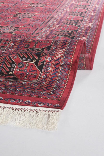 Red Afghan Area Rug – Silk-Feel Viscose Oriental Carpet