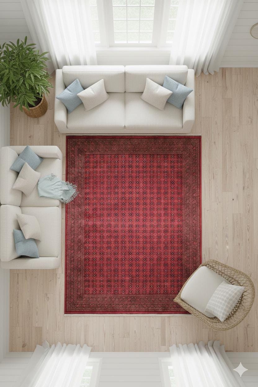 Red Afghan Area Rug – Silk-Feel Viscose Oriental Carpet