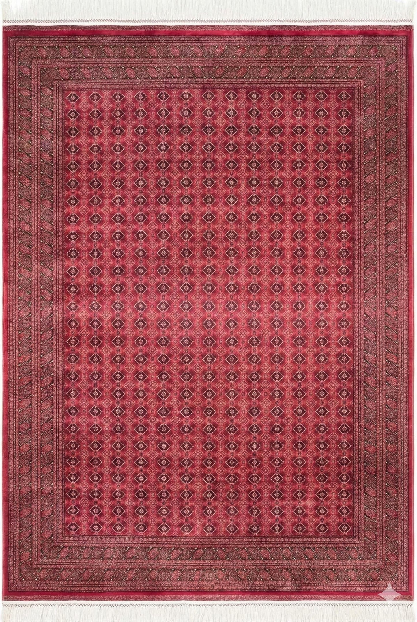 Red Afghan Area Rug – Silk-Feel Viscose Oriental Carpet