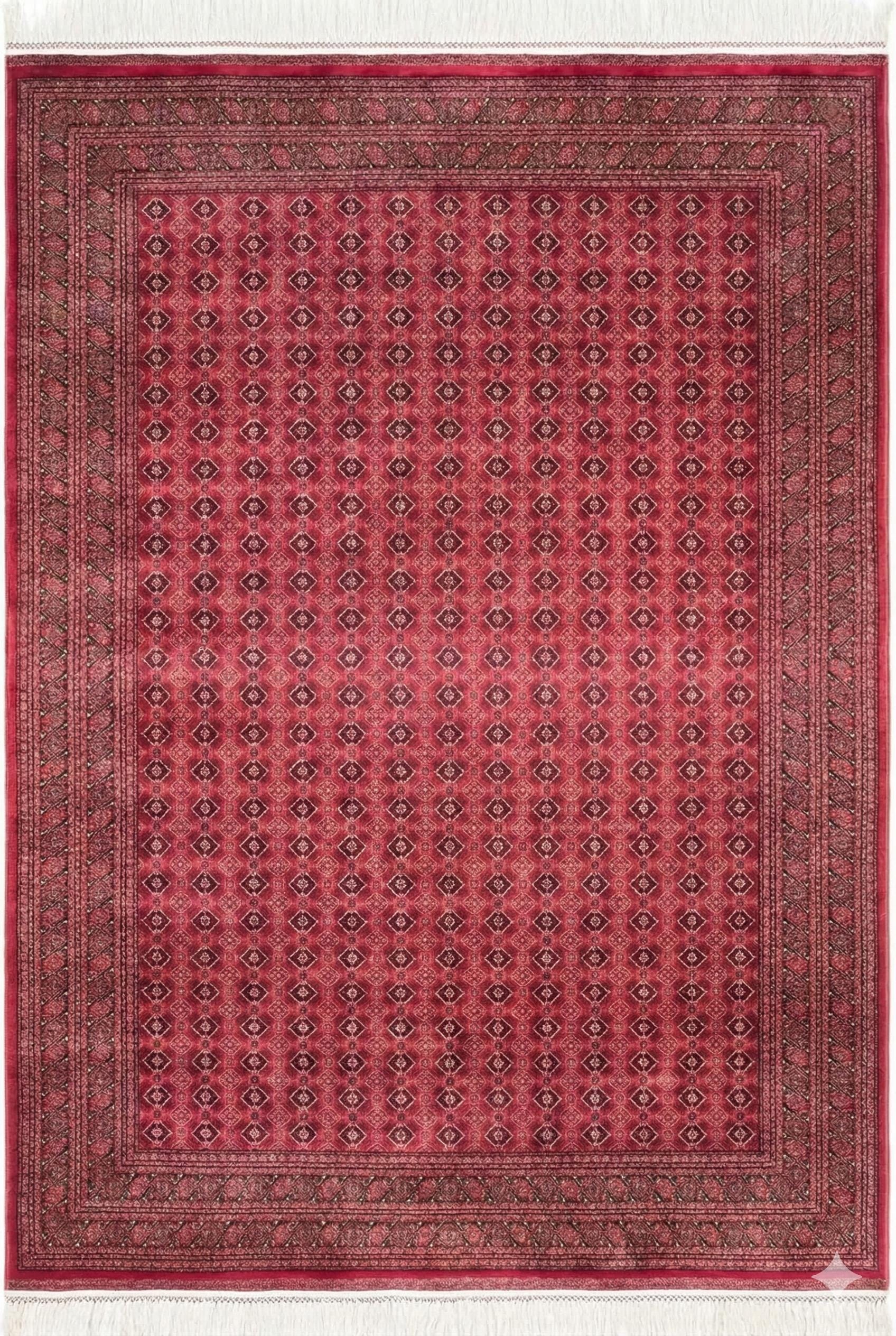 Red Afghan Area Rug – Silk-Feel Viscose Oriental Carpet