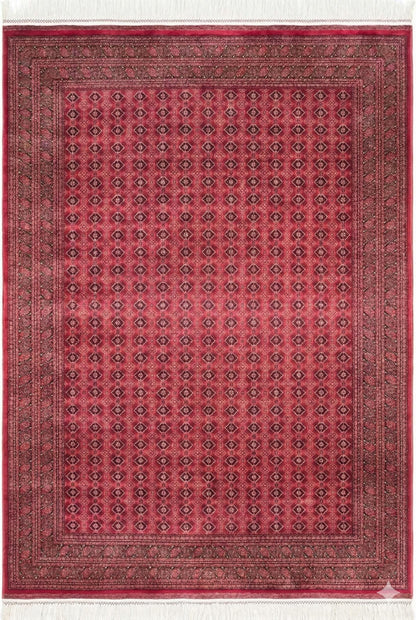 Red Afghan Area Rug – Silk-Feel Viscose Oriental Carpet
