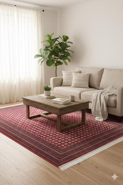 Red Afghan Area Rug – Silk-Feel Viscose Oriental Carpet
