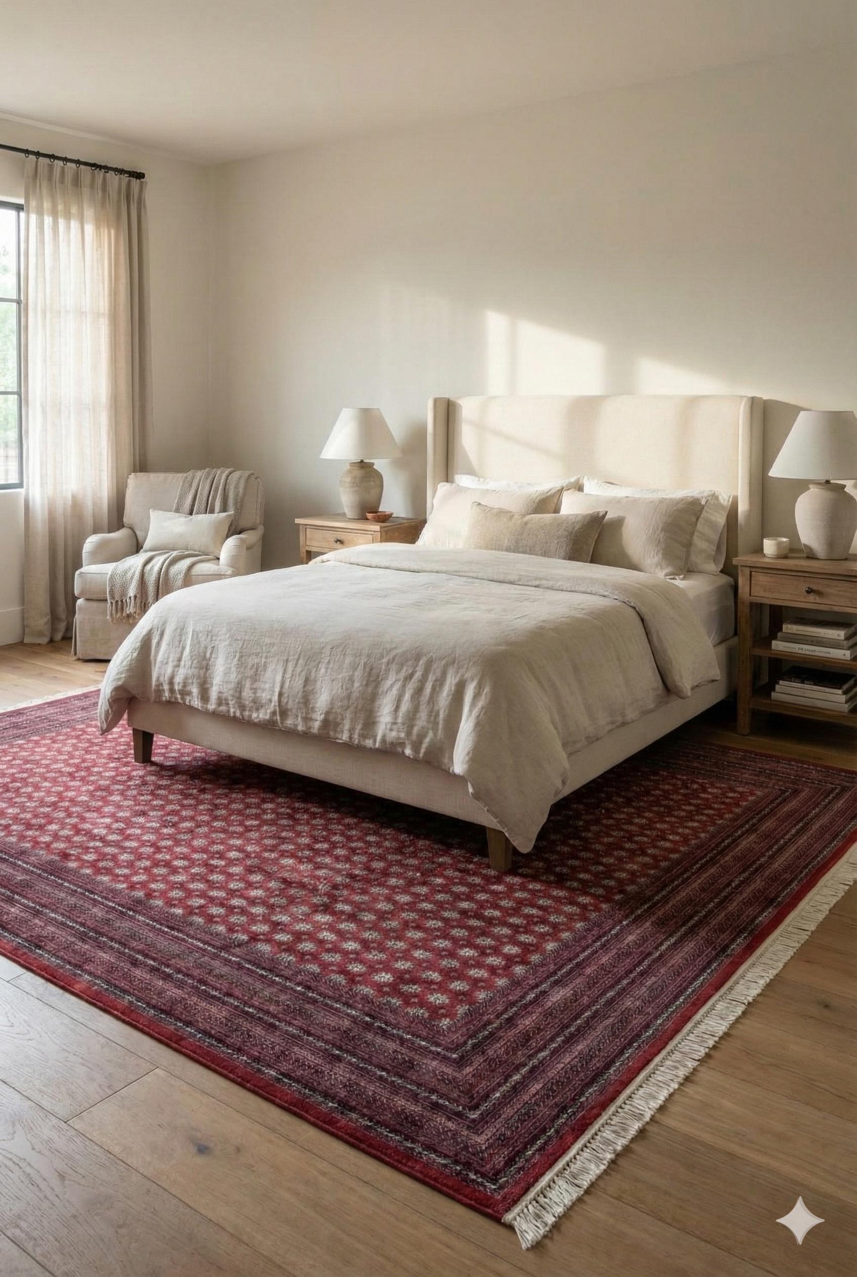 Red Afghan Area Rug – Silk-Feel Viscose Oriental Carpet