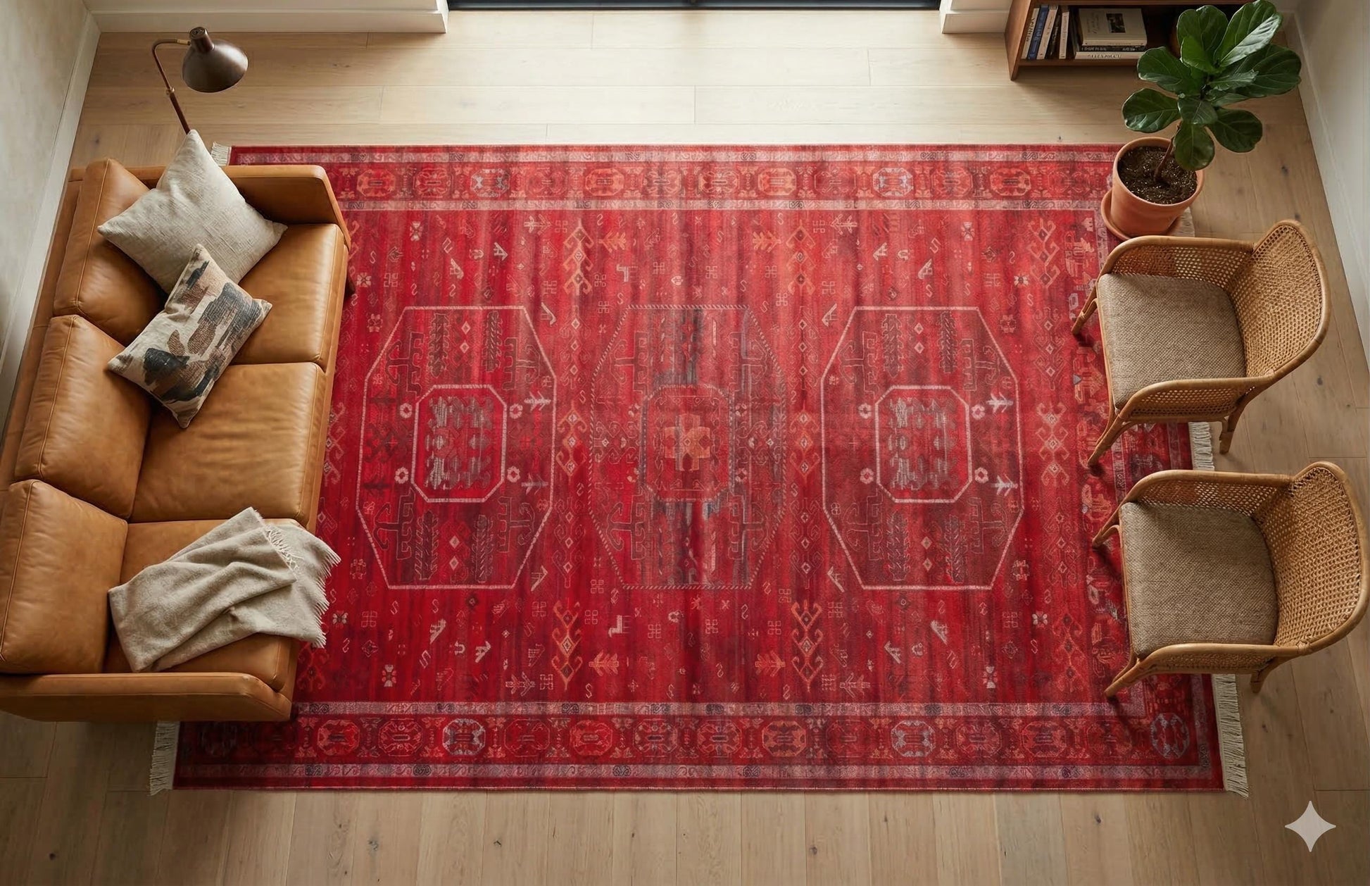 Red Vintage Oriental Afghan Rug: Washable Red Carpet with Tassels
