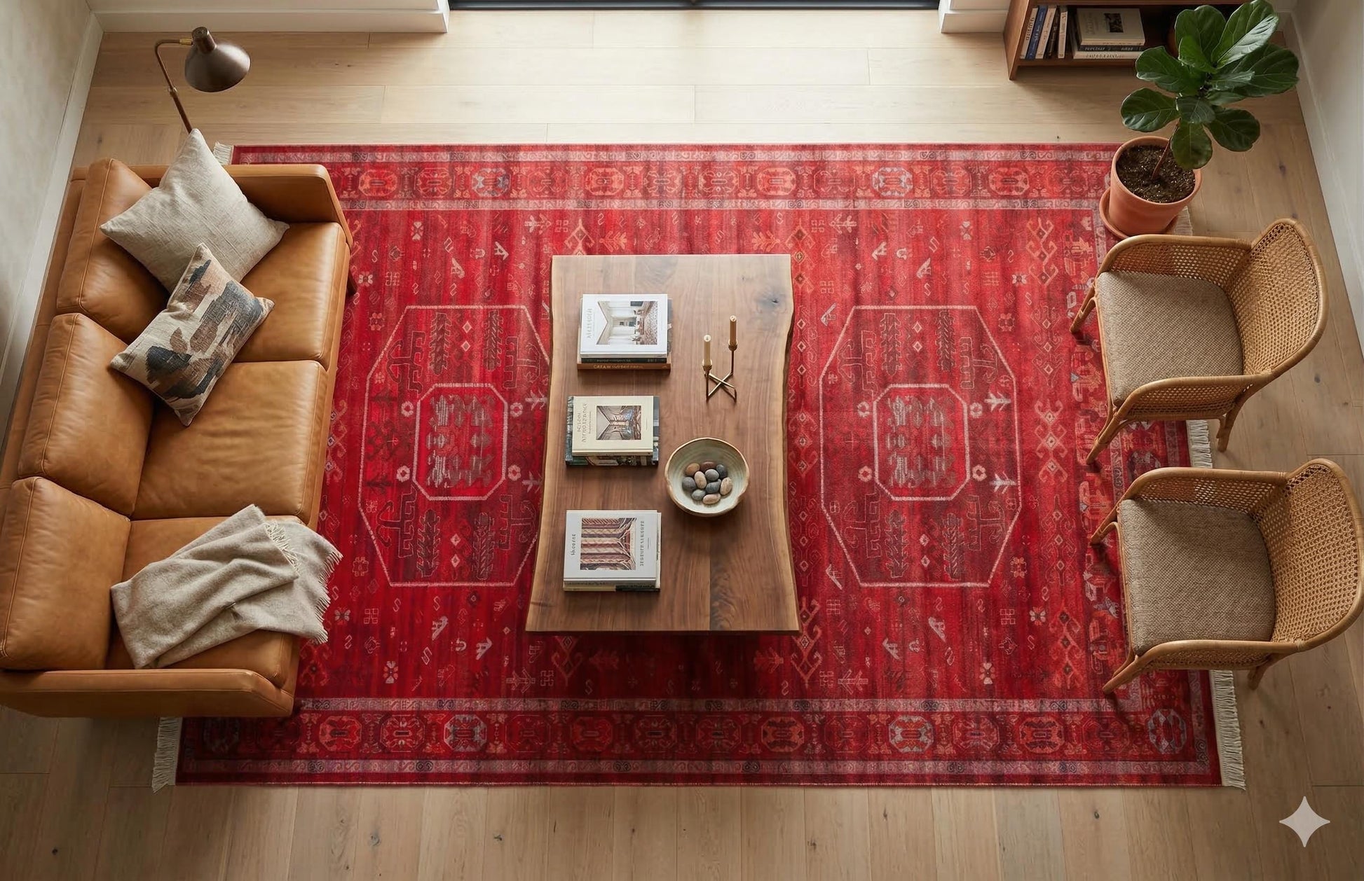 Red Vintage Oriental Afghan Rug: Washable Red Carpet with Tassels