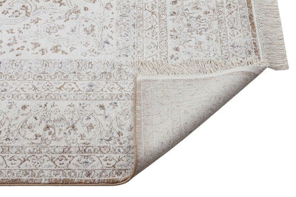 3x7 ft, Turkish Bamboo Silk Runner Rug, Beige Medallion, Fine quality runner