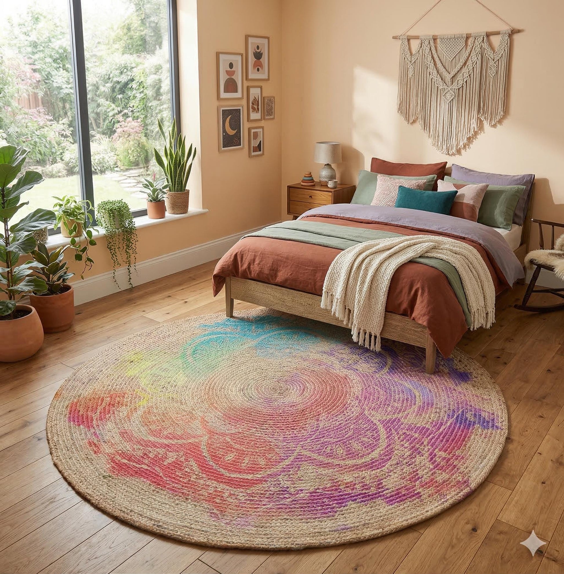 Colorful Jute Rug: Colorful Mandala, Indoor/Outdoor Carpet