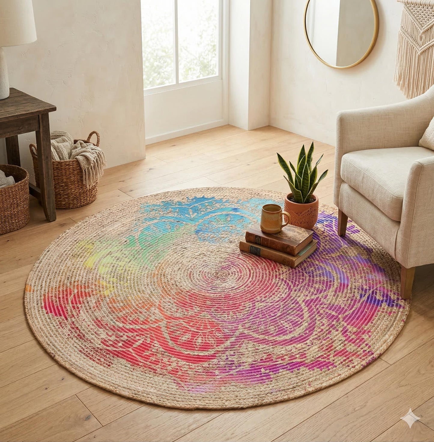 Colorful Jute Rug: Colorful Mandala, Indoor/Outdoor Carpet