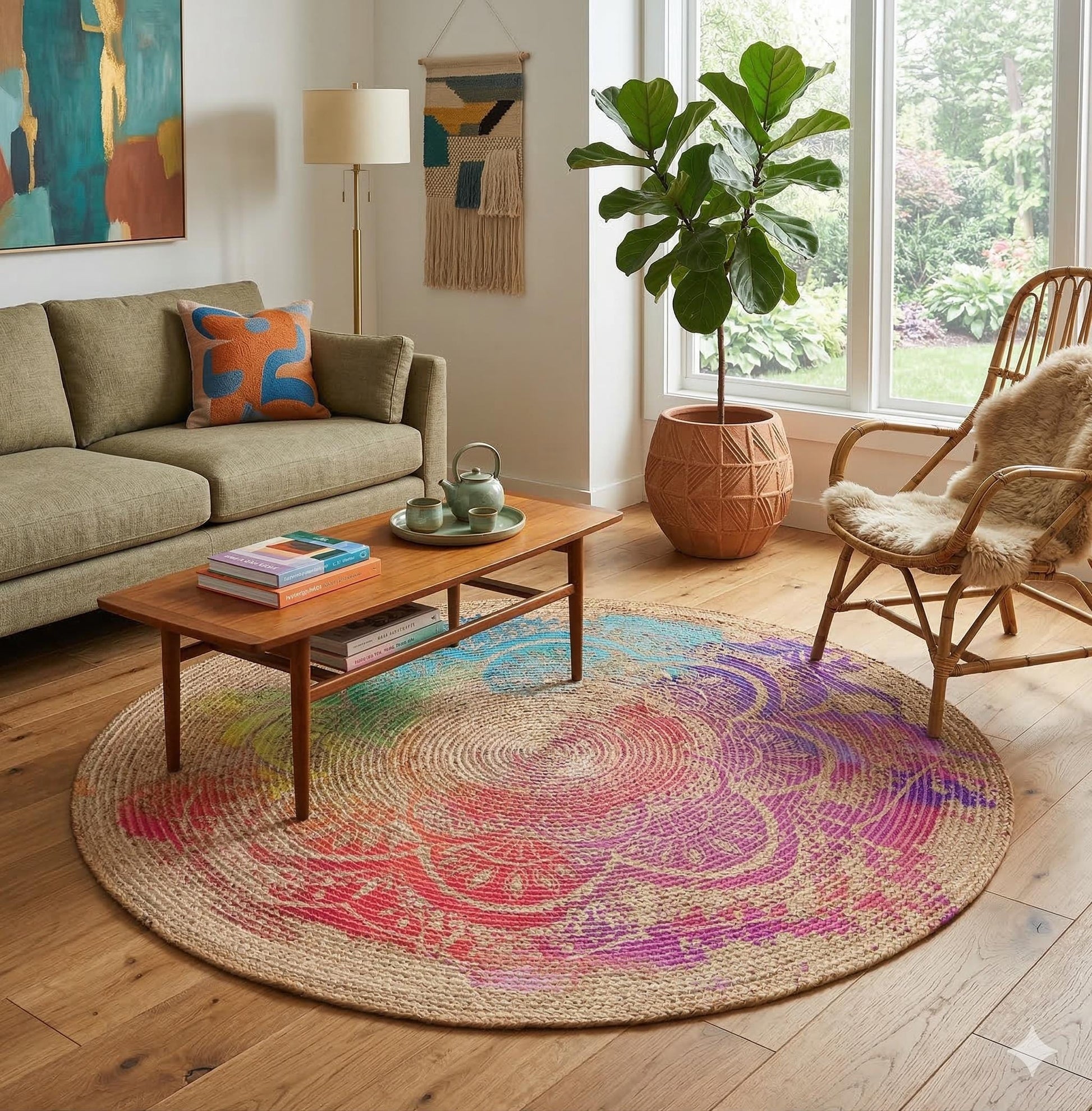 Colorful Jute Rug: Colorful Mandala, Indoor/Outdoor Carpet
