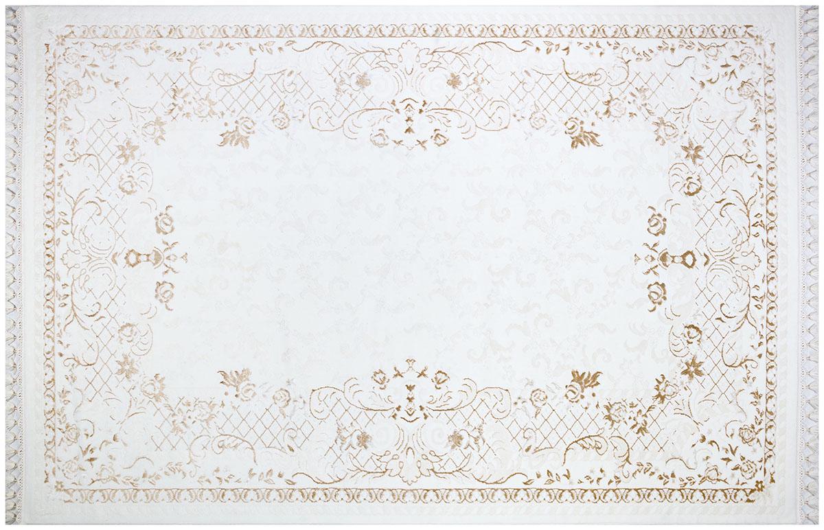 3x5 ft, Turkish Bamboo Silk Runner Rug, Gold Medallion, Hand-Knotted Fringes