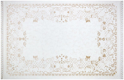 3x5 ft, Turkish Bamboo Silk Runner Rug, Gold Medallion, Hand-Knotted Fringes